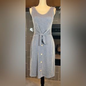 Caution to the Wind Womens Blue/White Striped Tie/Button Front Sundress